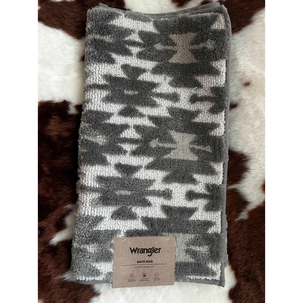Wrangler Bath Rug Grey White Southwestern Geometric 20x32 Skid‎ Resistant New